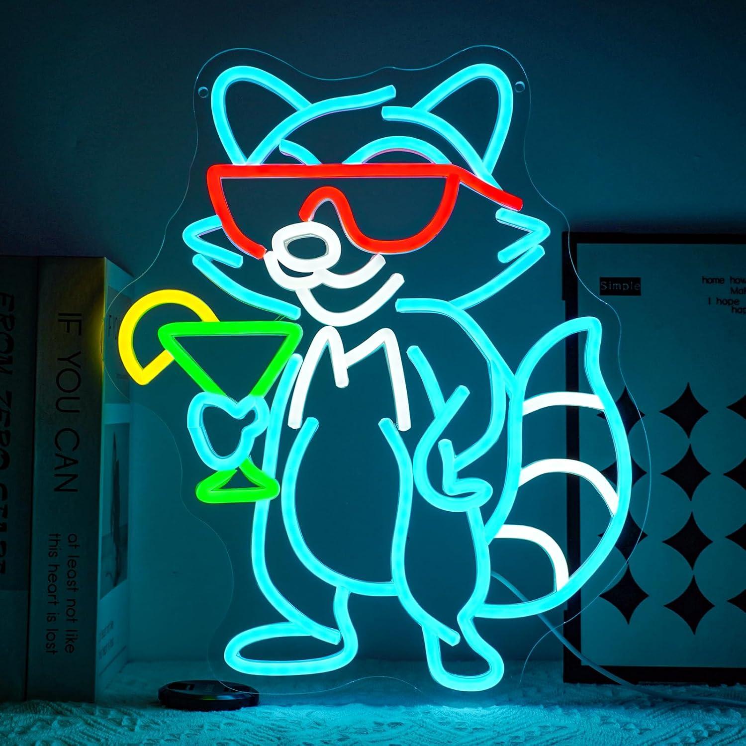 Home Bar Lounge - Raccoon With Sunglasses Cocktail Neon Sign