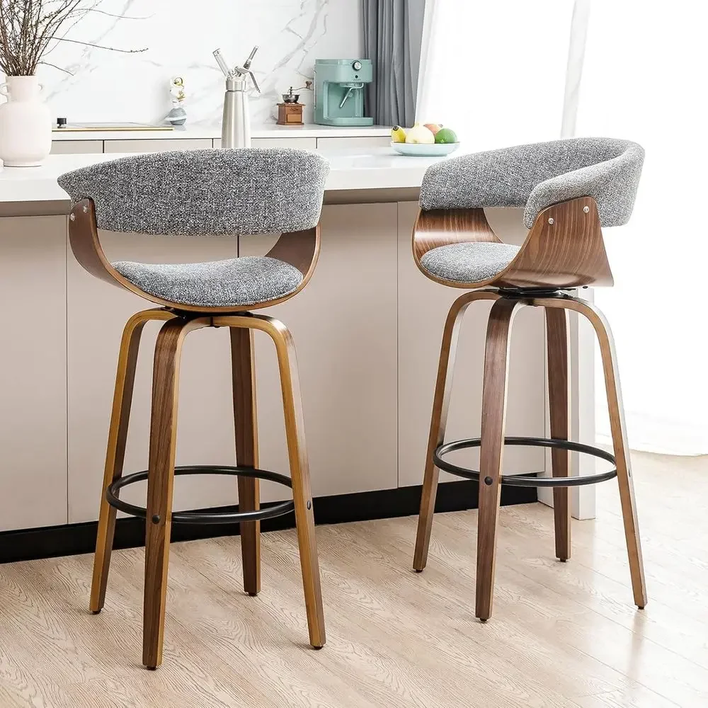Set of 2 Gray Fabric Swivel Ba - đánh giá và giá Home Bar Stools