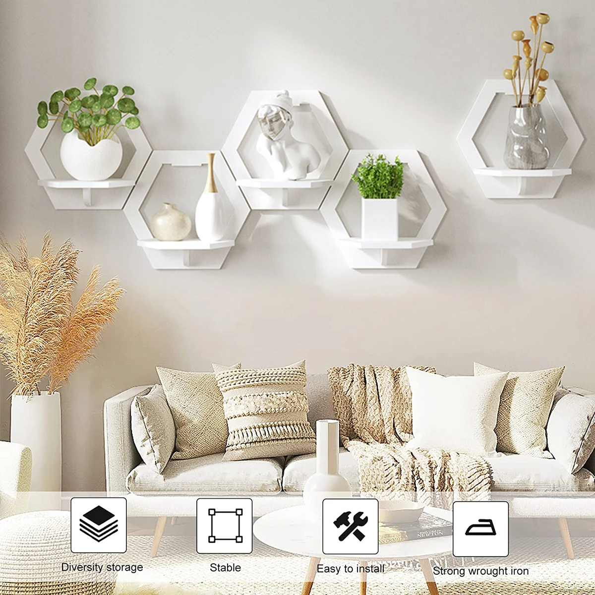 3Pcs Hexagon Wall Shelf Punch  - đánh giá và giá Home Bar Shelves
