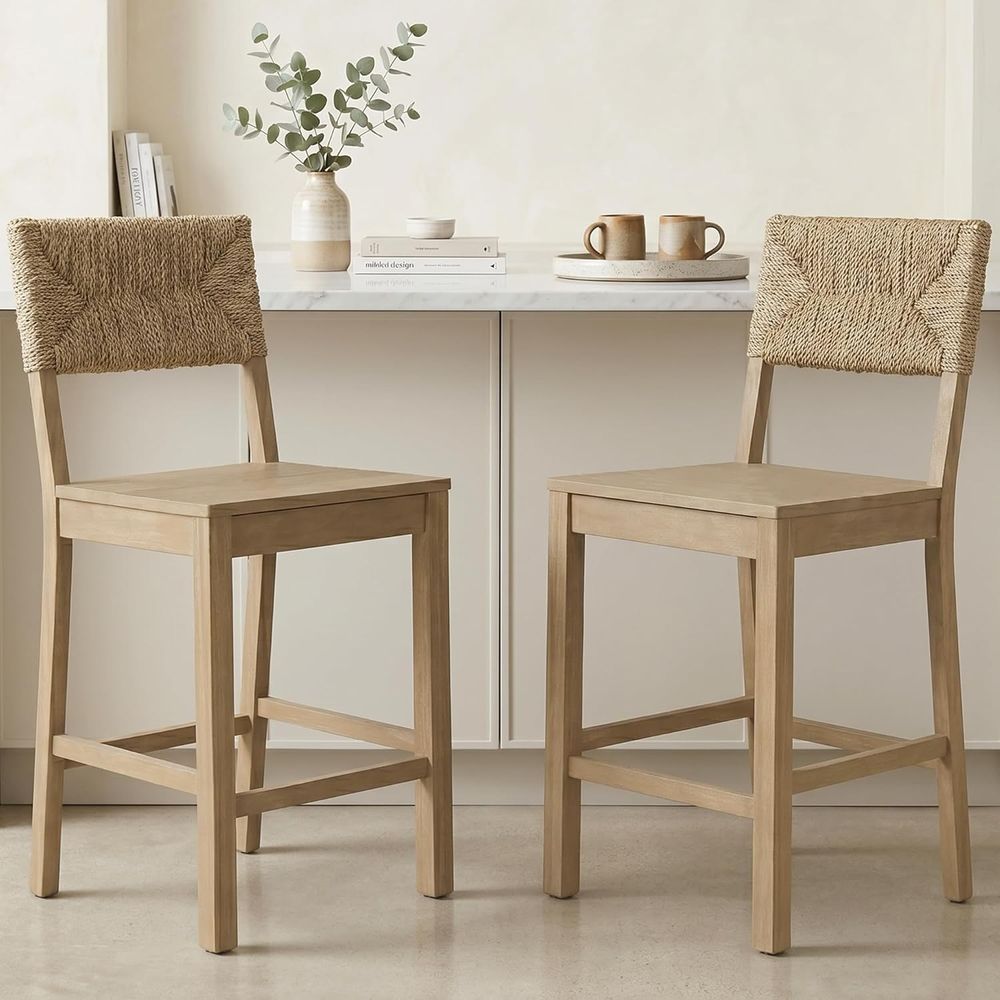 Set of 2 Natural Seagrass Back - đánh giá và giá Home Bar Stools