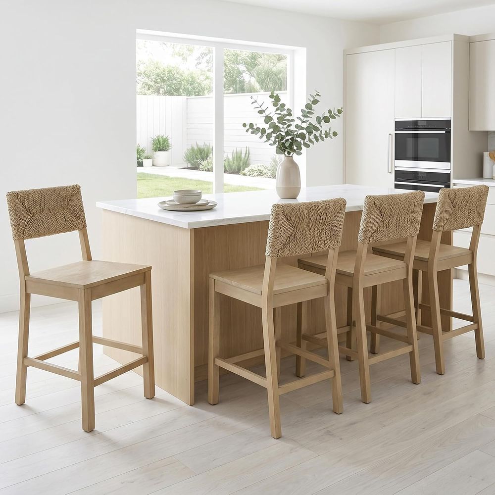 Set of 2 Natural Seagrass Back - đánh giá và giá Home Bar Stools