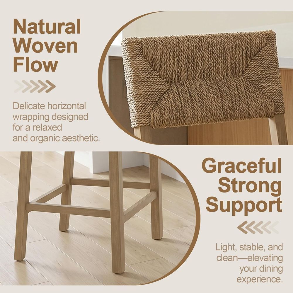 Set of 2 Natural Seagrass Back - đánh giá và giá Home Bar Stools