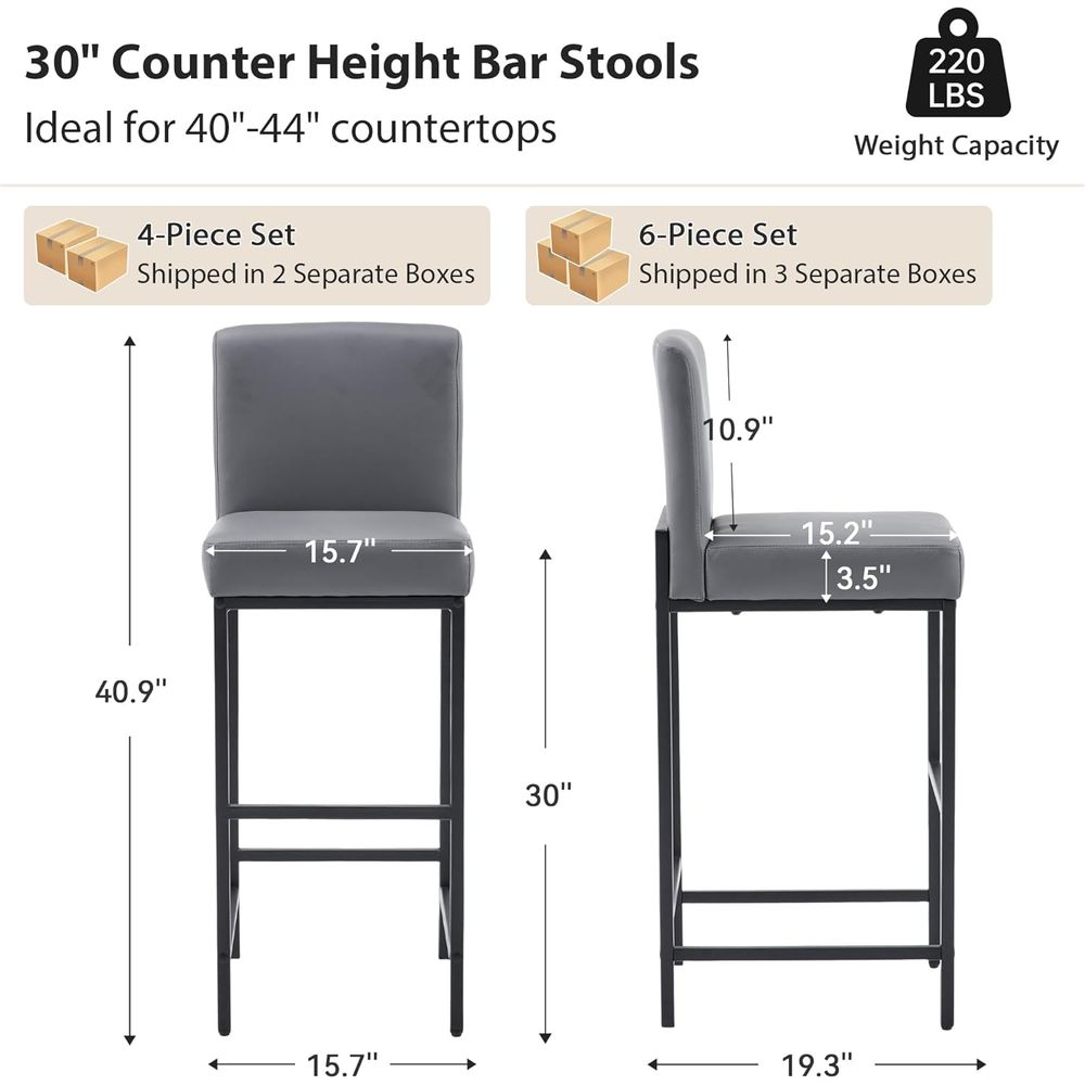 Set of 4 Grey Upholstered Leat - đánh giá và giá Home Bar Stools