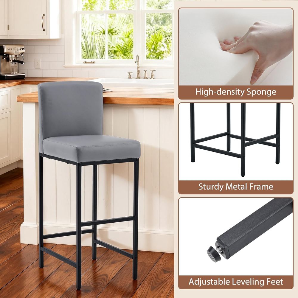 Set of 4 Grey Upholstered Leat - đánh giá và giá Home Bar Stools
