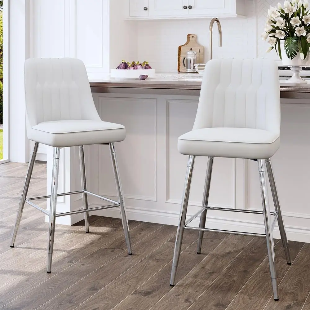 Set of 2 White Upholstered 27  - đánh giá và giá Home Bar Stools